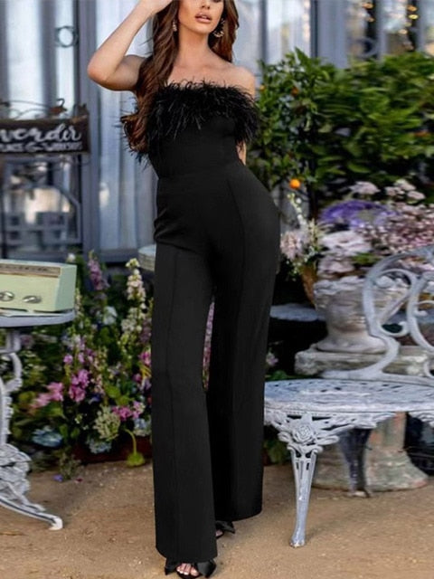 Women Sequined Feather-paneled Jumpsuit Rose’Mon Retail