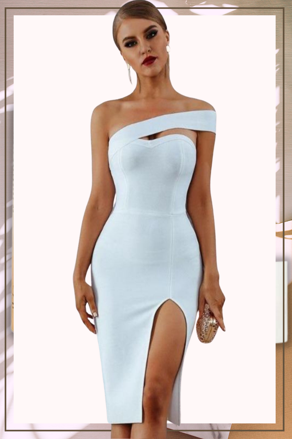 Delicate Diva High Slit Off The Shoulder White Bodycon Midi dress Rose’Mon Retail