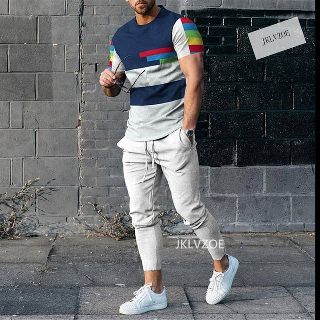 Men 2pcs Short Sleeve T-shirt Long Pants Set