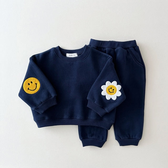 Warm Baby Girl Boy Clothes Set Embroidery Thicken Fleece Sweatshirt + Pant Baby Boy Tracksuit Toddler Girl Clothes Korea