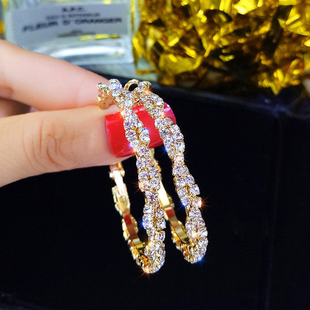 Shiny Screw Crystal Round Hoop Earrings Rose’Mon Retail