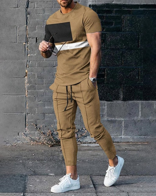 Men 2pcs Short Sleeve T-shirt Long Pants Set