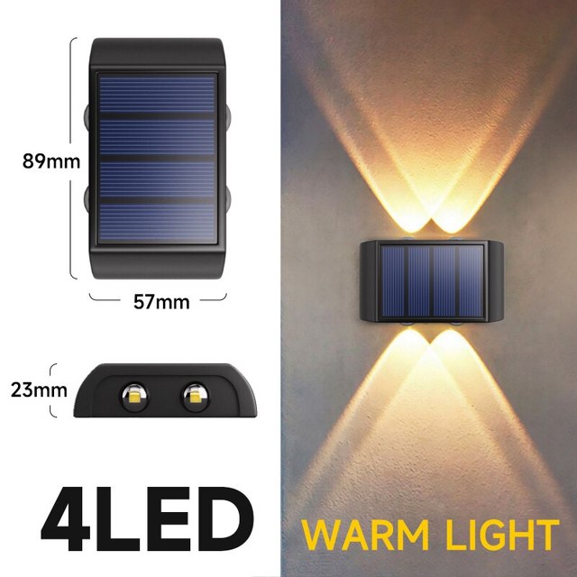 Solar Wall Lamp Outdoor 4LED Warm Light Waterproof Up And Down Luminous Lighting Balcony Yard Garden Decoration Lights Rose’Mon Retail