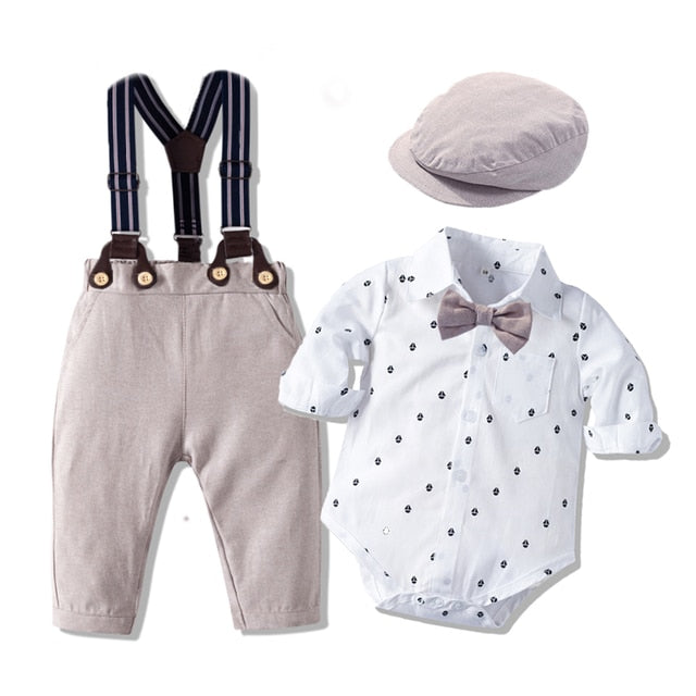 Baby Suits Newborn Boy Clothes Romper + Vest + Hat Formal Clothing Outfit Party Bow Tie Children Toddler Birthday Dress 0- 24 M - Rose’Mon Retail