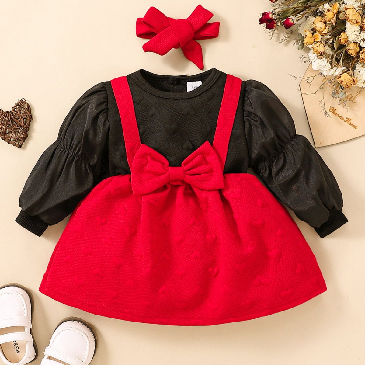 Baby Girl Two-Tone Bow Detail Dress Trendsi