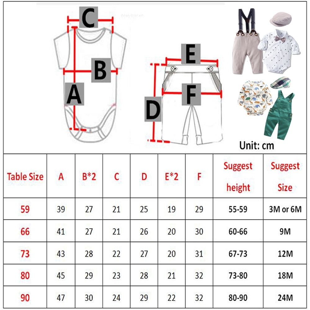Baby Suits Newborn Boy Clothes Romper + Vest + Hat Formal Clothing Outfit Party Bow Tie Children Toddler Birthday Dress 0- 24 M - Rose’Mon Retail
