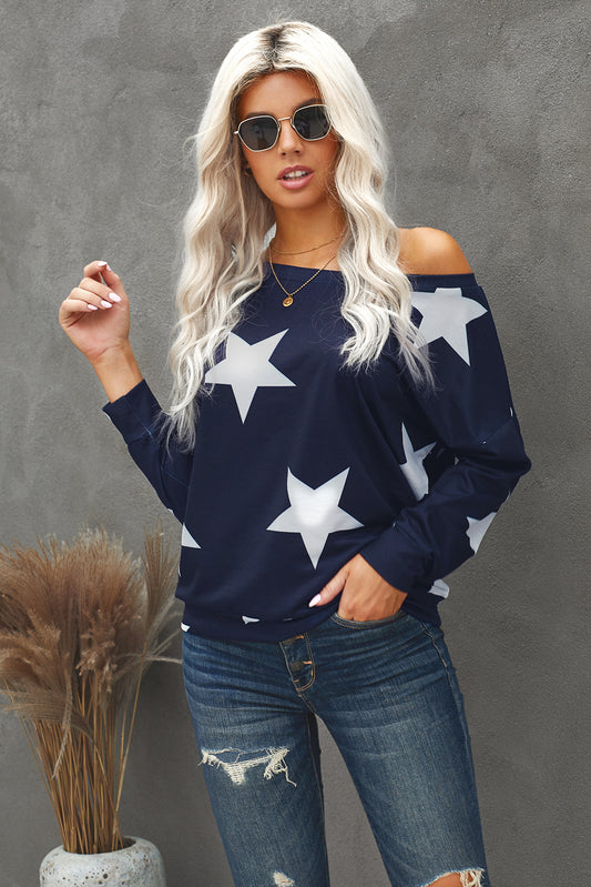 Star Print Long Sleeve Sweatshirt Trendsi