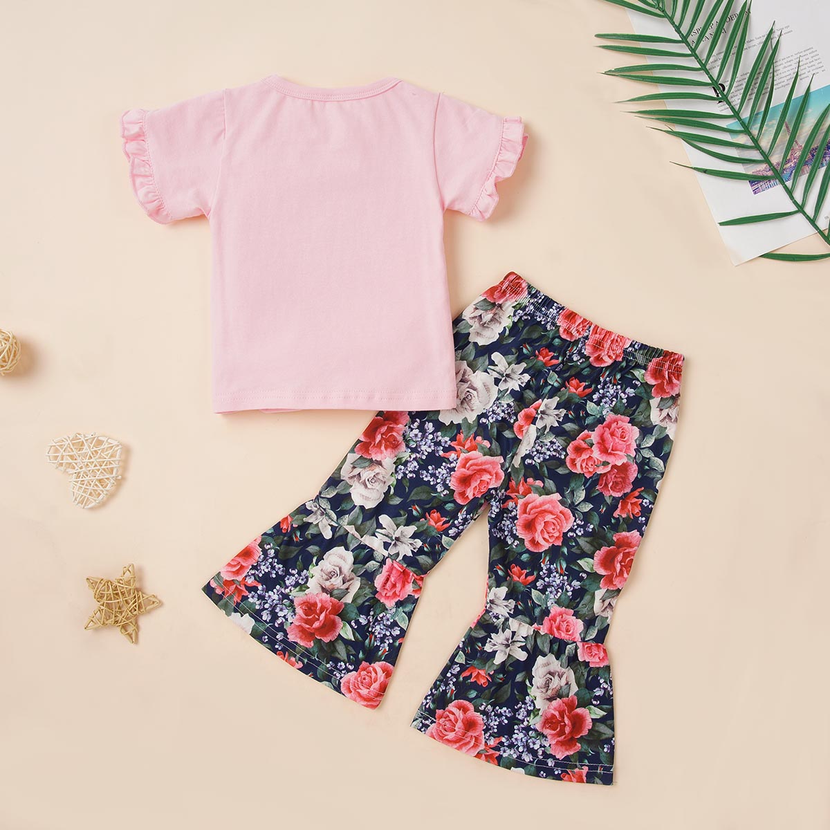 Round Neck PRETTY GIRL Graphic T-Shirt and Floral Print Pants Set Trendsi