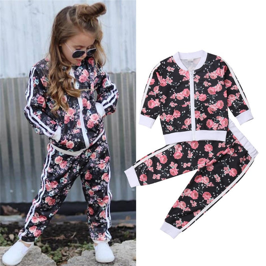 Baby Girl Clothes Set Floral Print Long Sleeve Sweatshirt Long Pants Outfits Toddler Autumn Tracksuit Clothing Rose’Mon Retail