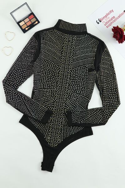 Rhinestone Mock Neck Long Sleeve Bodysuit Trendsi