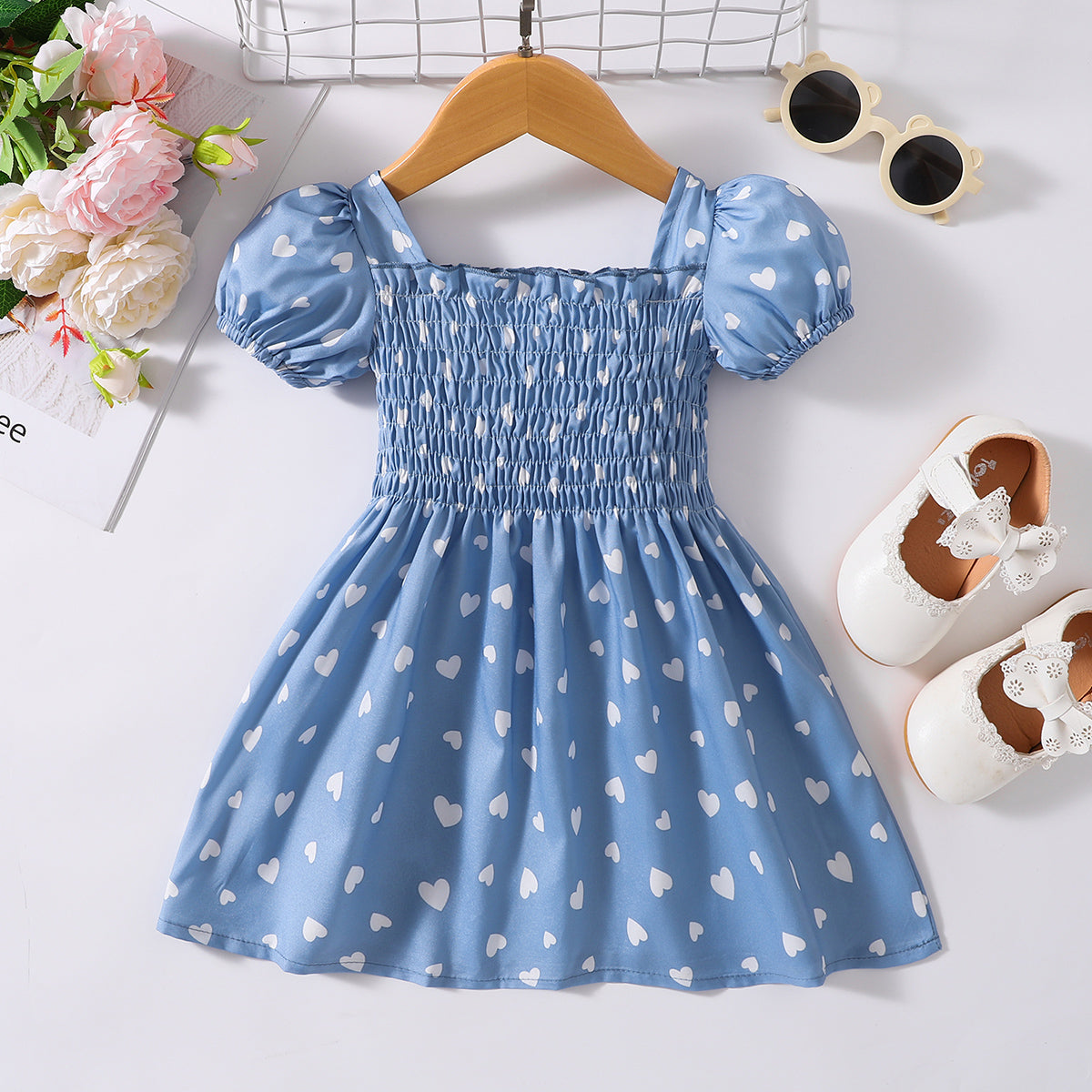 Printed Square Neck Smocked Dress Trendsi