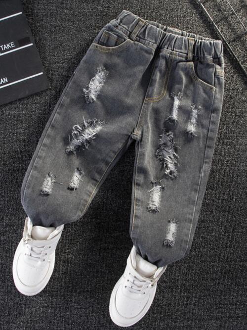 Distressed Elastic Waist Pants Trendsi