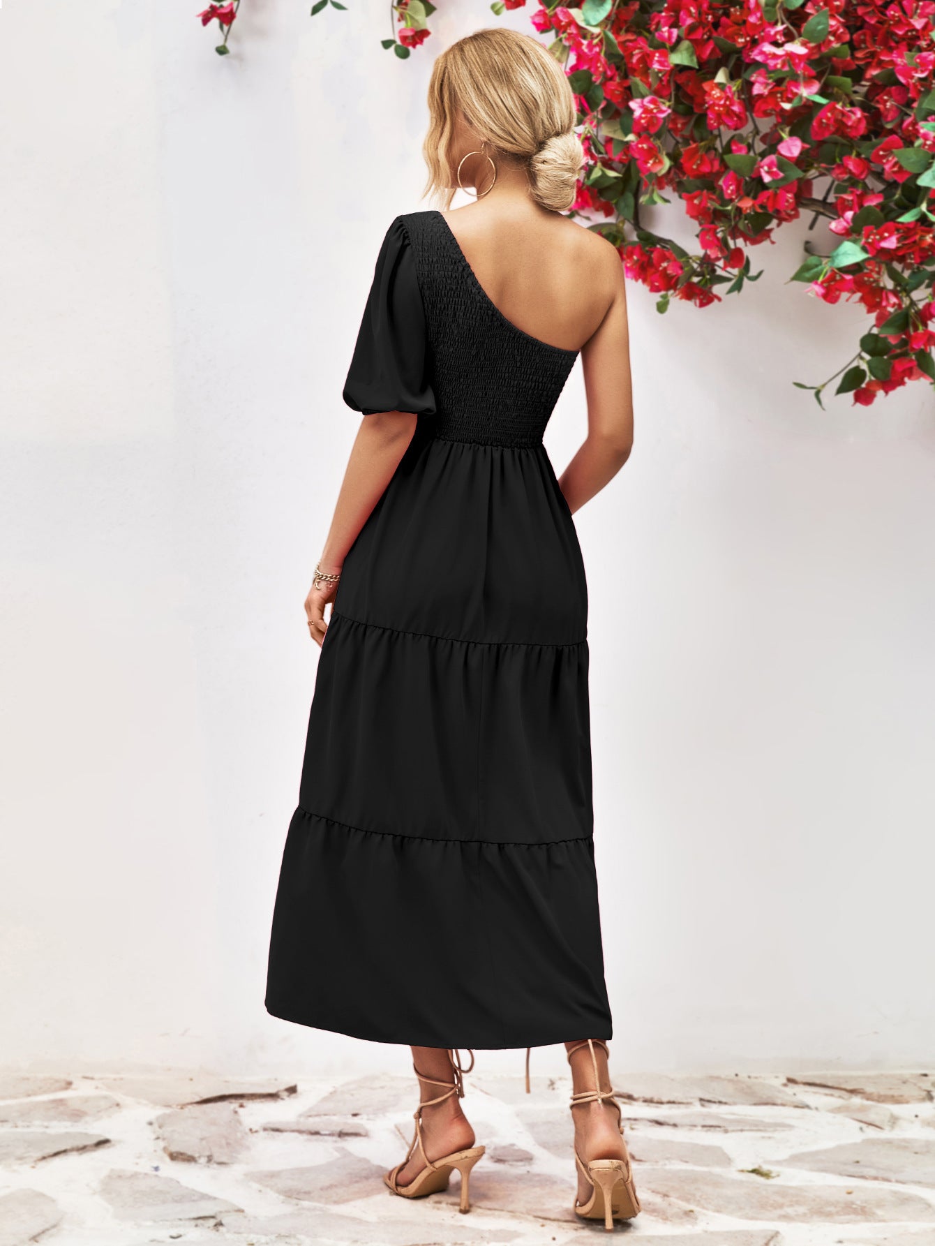 Smocked One-Shoulder Midi Dress Trendsi