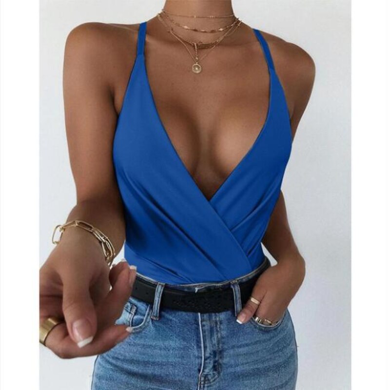 Sexy Plus Size Tank Top Wrap Deep V Neck Cut Out Halter Crop Tops Women Oversized Backless Camis Female Sleeveless Cropped Vest Rose’Mon Retail