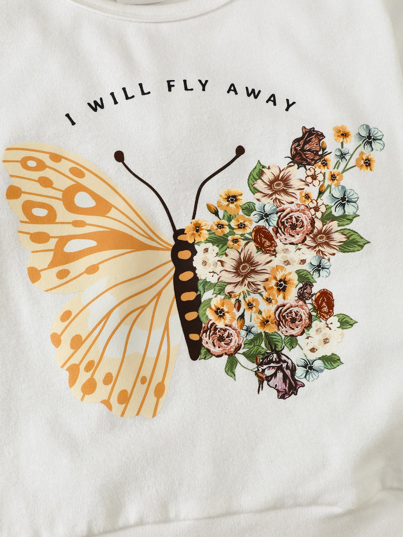 I Will FLY AWAY Butterfly Graphic Tee and Floral Print Flare Pants Kit Trendsi