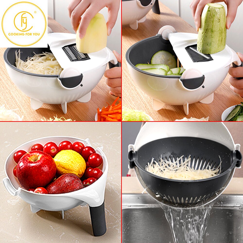 Multi-function Vegetable Cutter Grater Asphalt Basket Washing Vegetable Basket Potato Slicer Potato Chip Grinding Machine Rose’Mon Retail