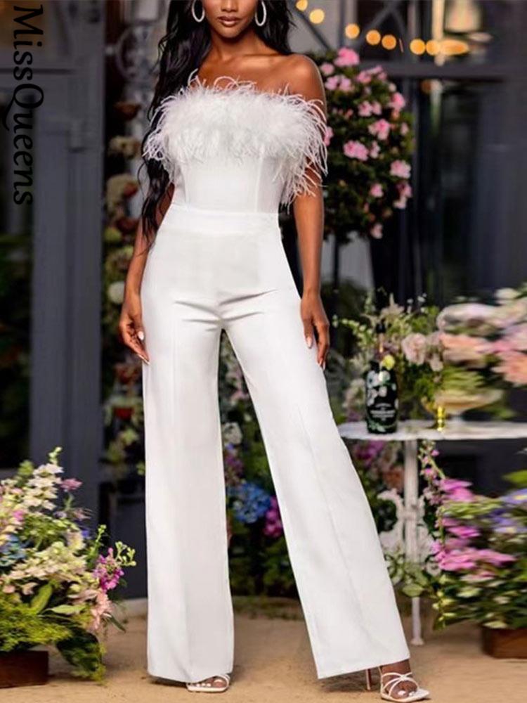 Women Sequined Feather-paneled Jumpsuit Rose’Mon Retail