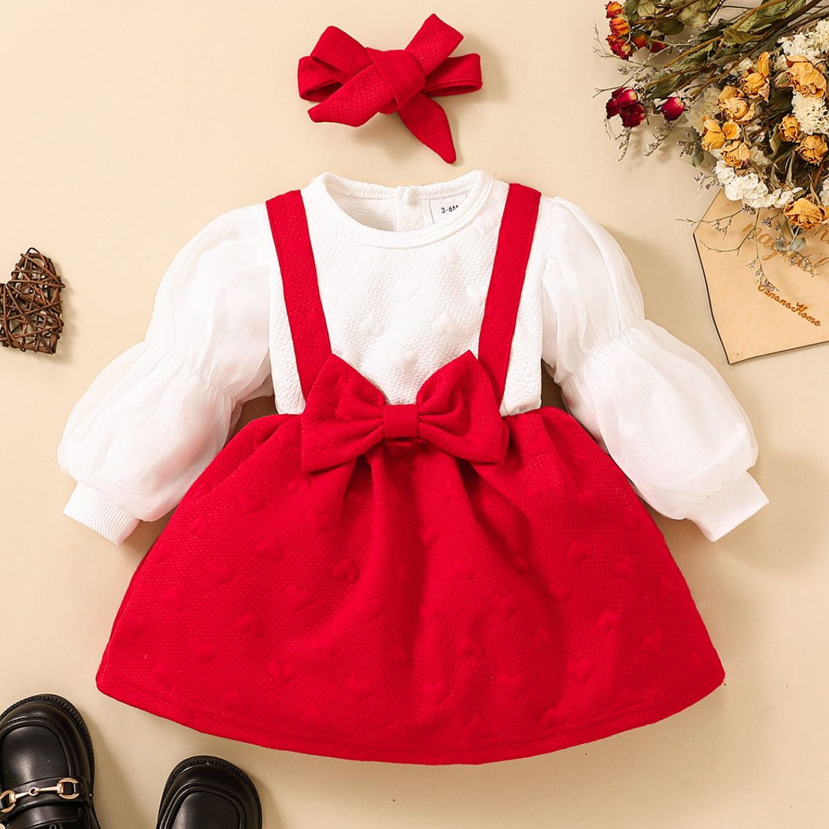 Baby Girl Two-Tone Bow Detail Dress Trendsi