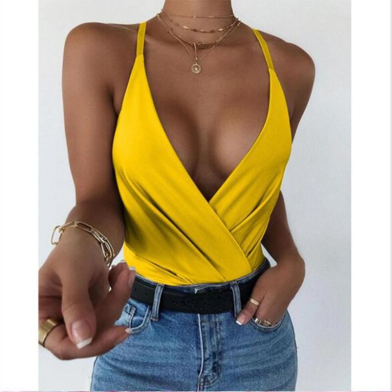 Sexy Plus Size Tank Top Wrap Deep V Neck Cut Out Halter Crop Tops Women Oversized Backless Camis Female Sleeveless Cropped Vest Rose’Mon Retail