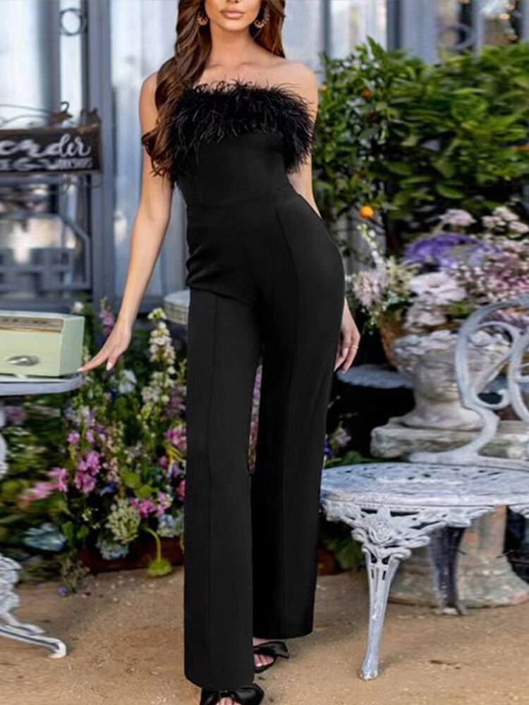 Women Sequined Feather-paneled Jumpsuit Rose’Mon Retail