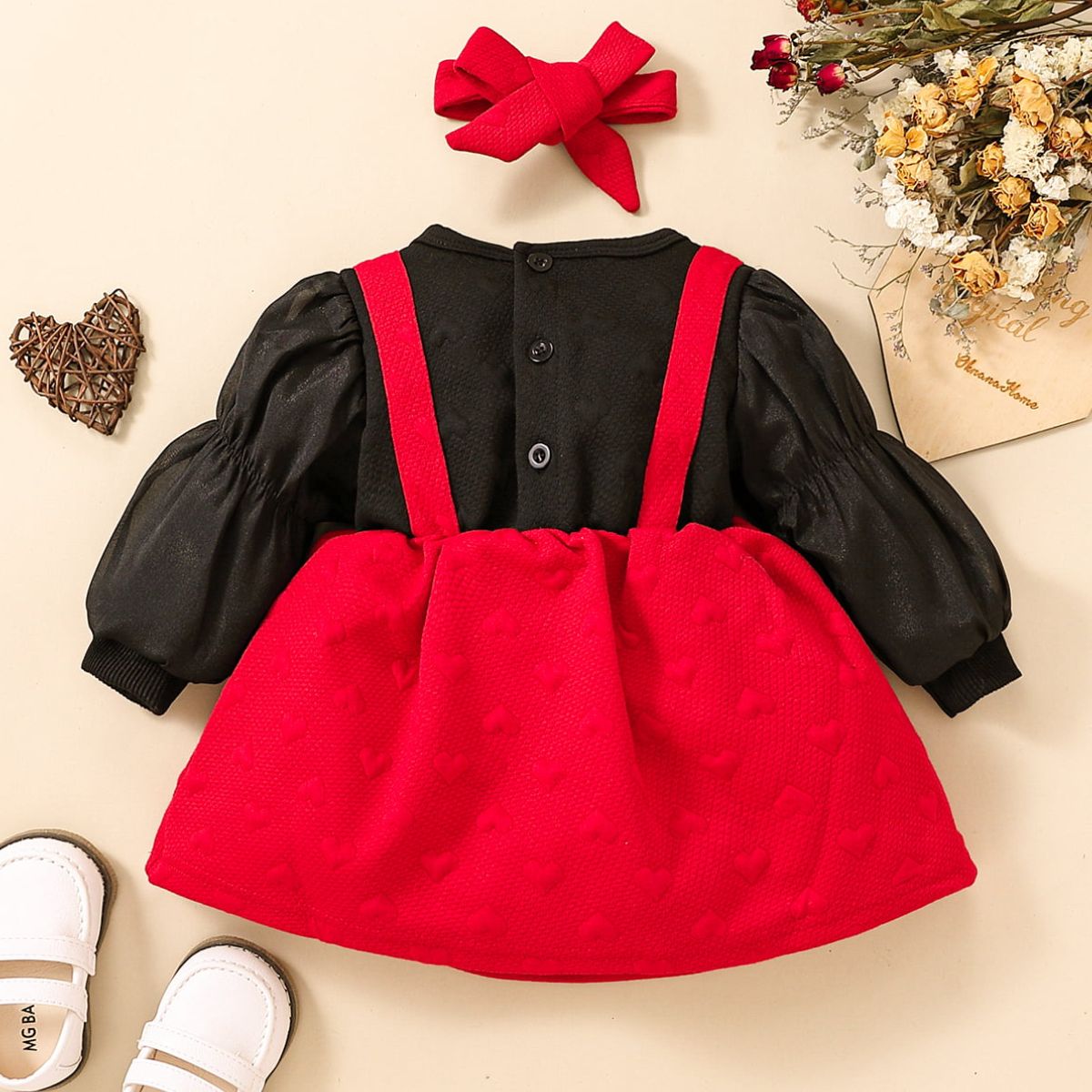 Baby Girl Two-Tone Bow Detail Dress Trendsi