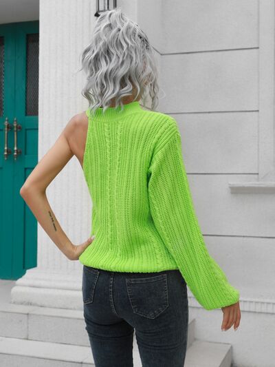 Cable-Knit Round Neck Asymmetrical Sweater Trendsi