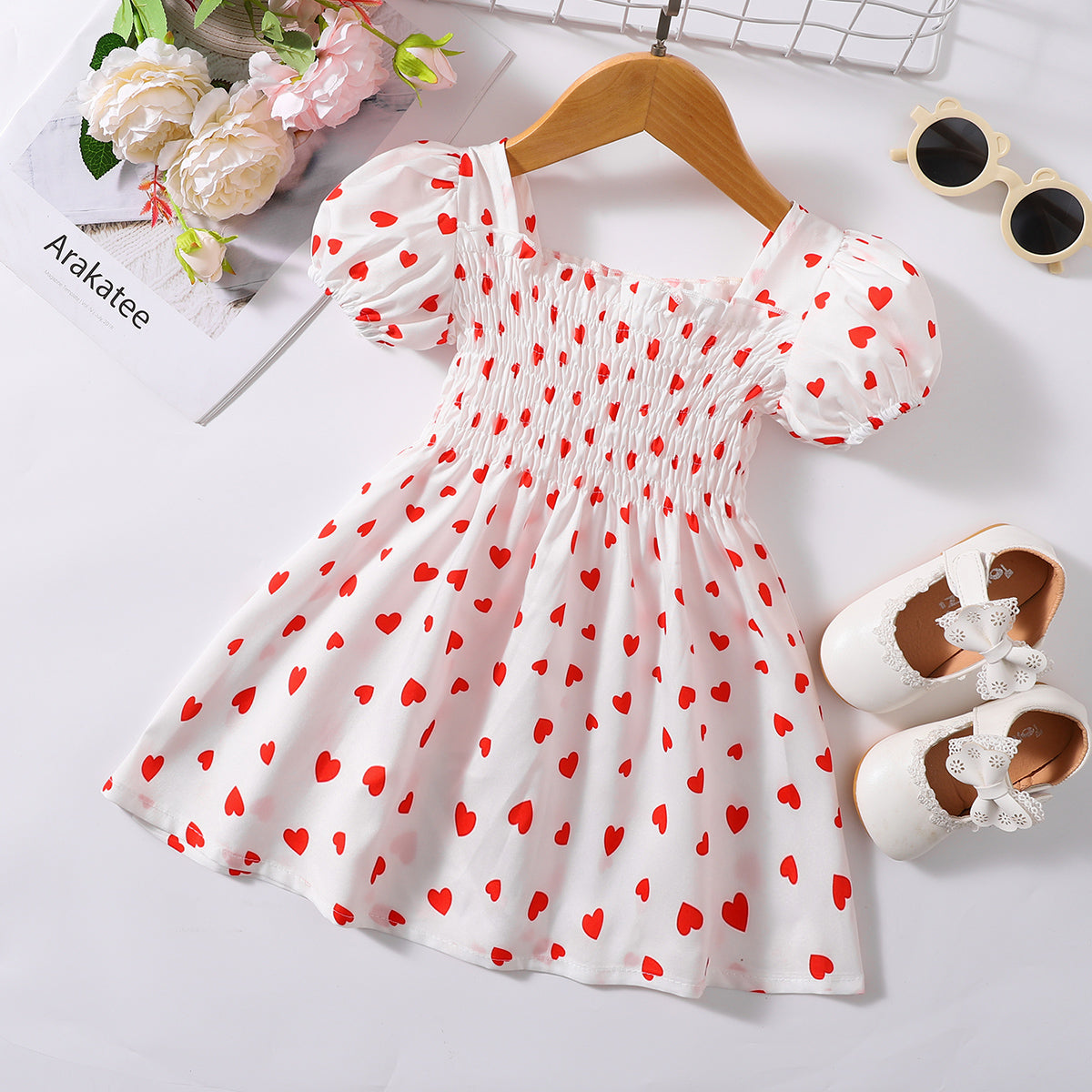 Printed Square Neck Smocked Dress Trendsi