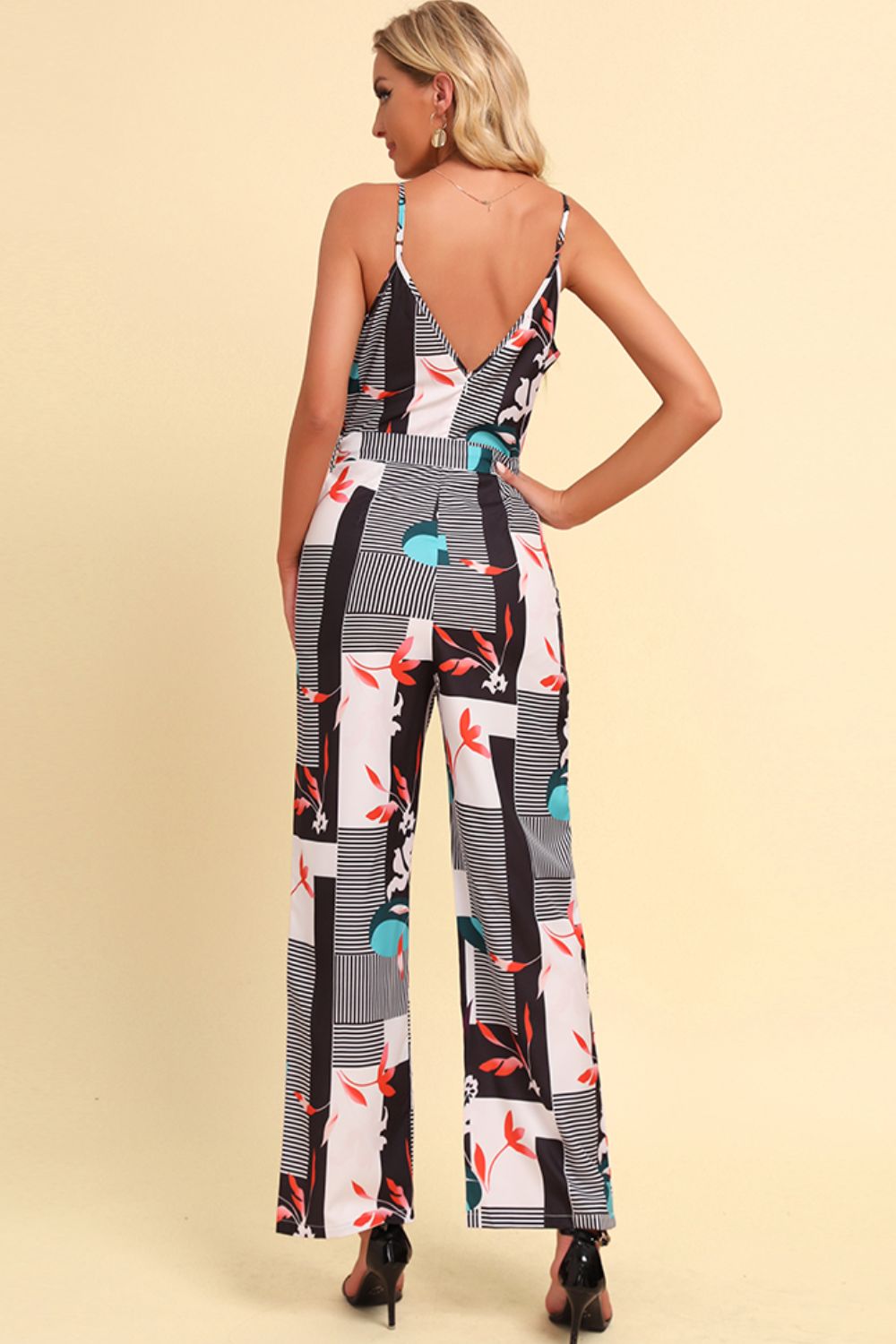 Printed Spaghetti Strap Tied Jumpsuit Trendsi