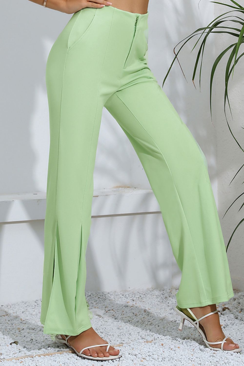 Slit High-Rise Flare Pants Trendsi