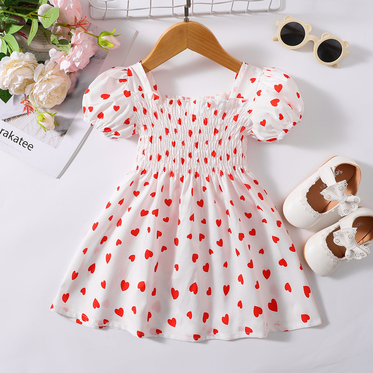 Printed Square Neck Smocked Dress Trendsi