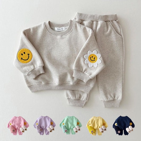 Warm Baby Girl Boy Clothes Set Embroidery Thicken Fleece Sweatshirt + Pant Baby Boy Tracksuit Toddler Girl Clothes Korea