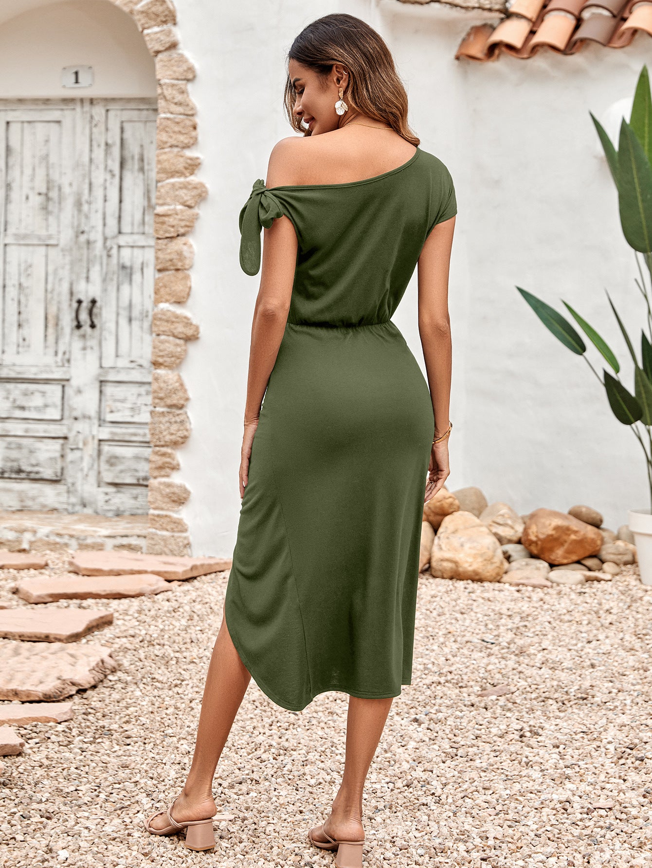 Asymmetrical Front Slit Midi Dress Trendsi