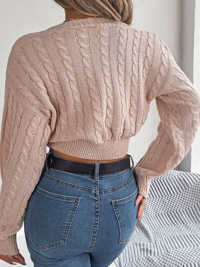 Twisted Cable-Knit V-Neck Sweater Trendsi