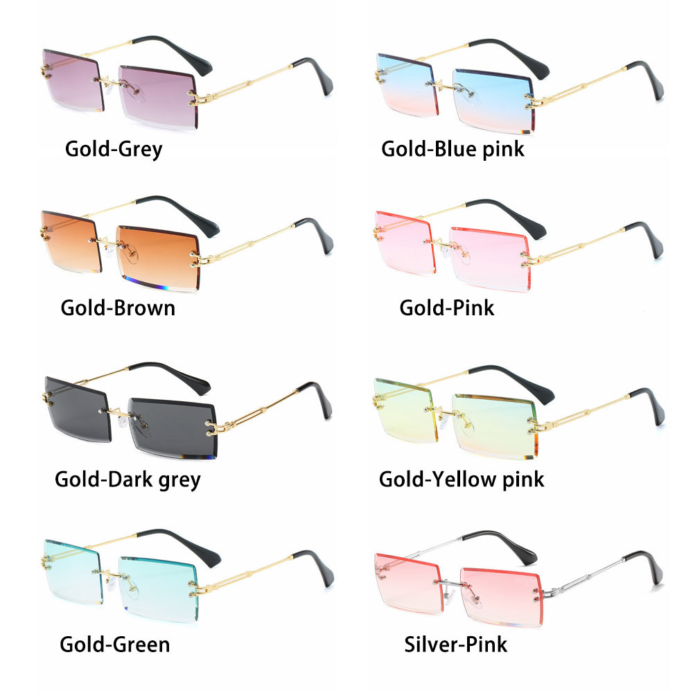 Rimless Small Rectangle Sunglasses UV400 Eyewear