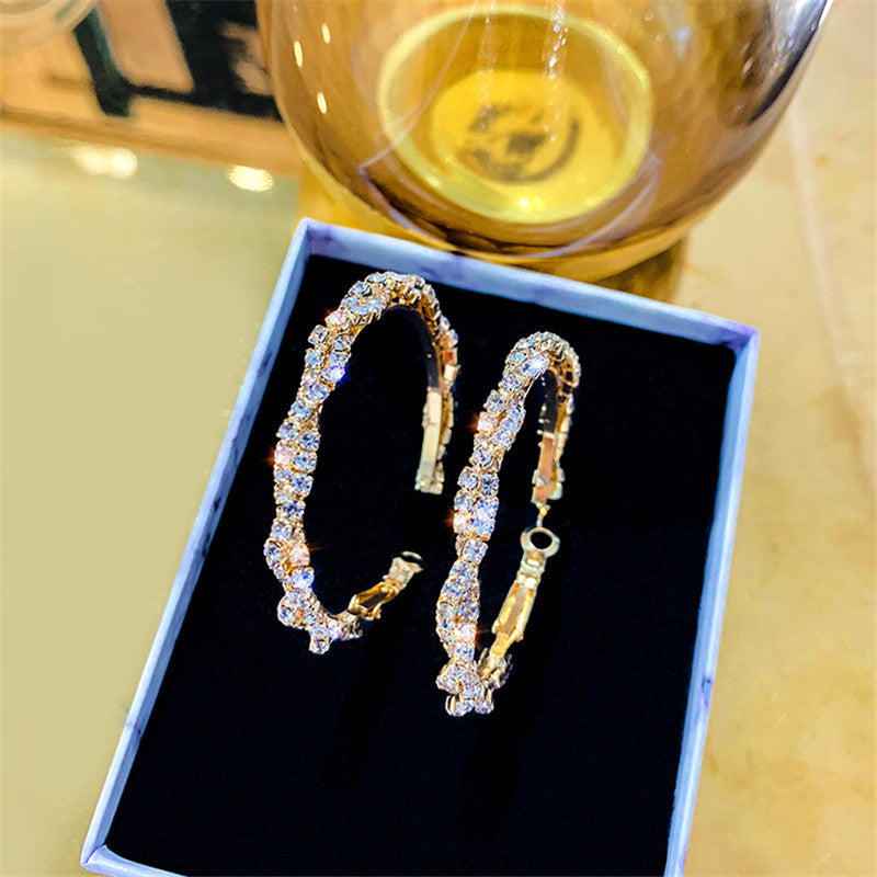 Shiny Screw Crystal Round Hoop Earrings Rose’Mon Retail