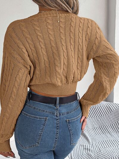 Twisted Cable-Knit V-Neck Sweater Trendsi