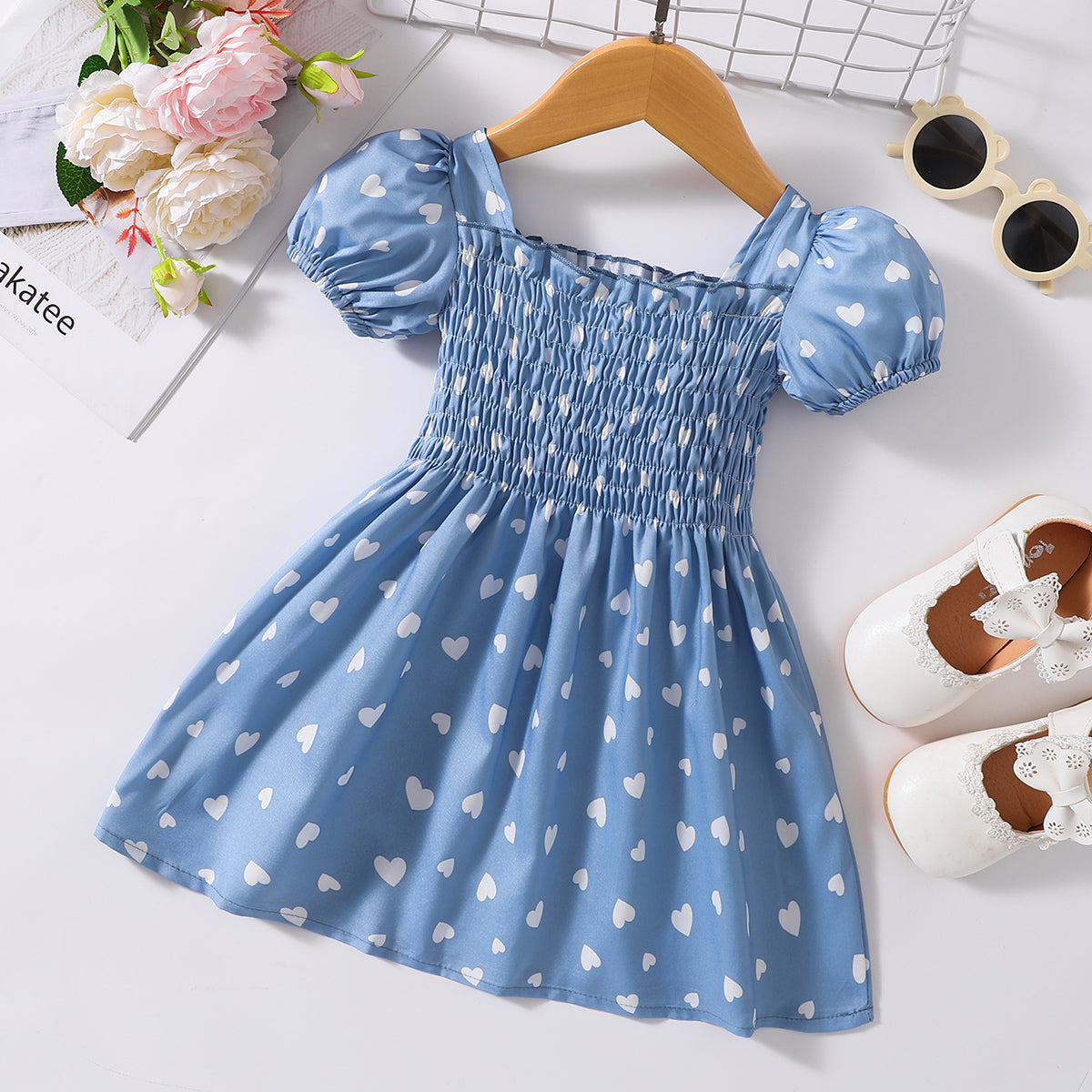 Printed Square Neck Smocked Dress Trendsi