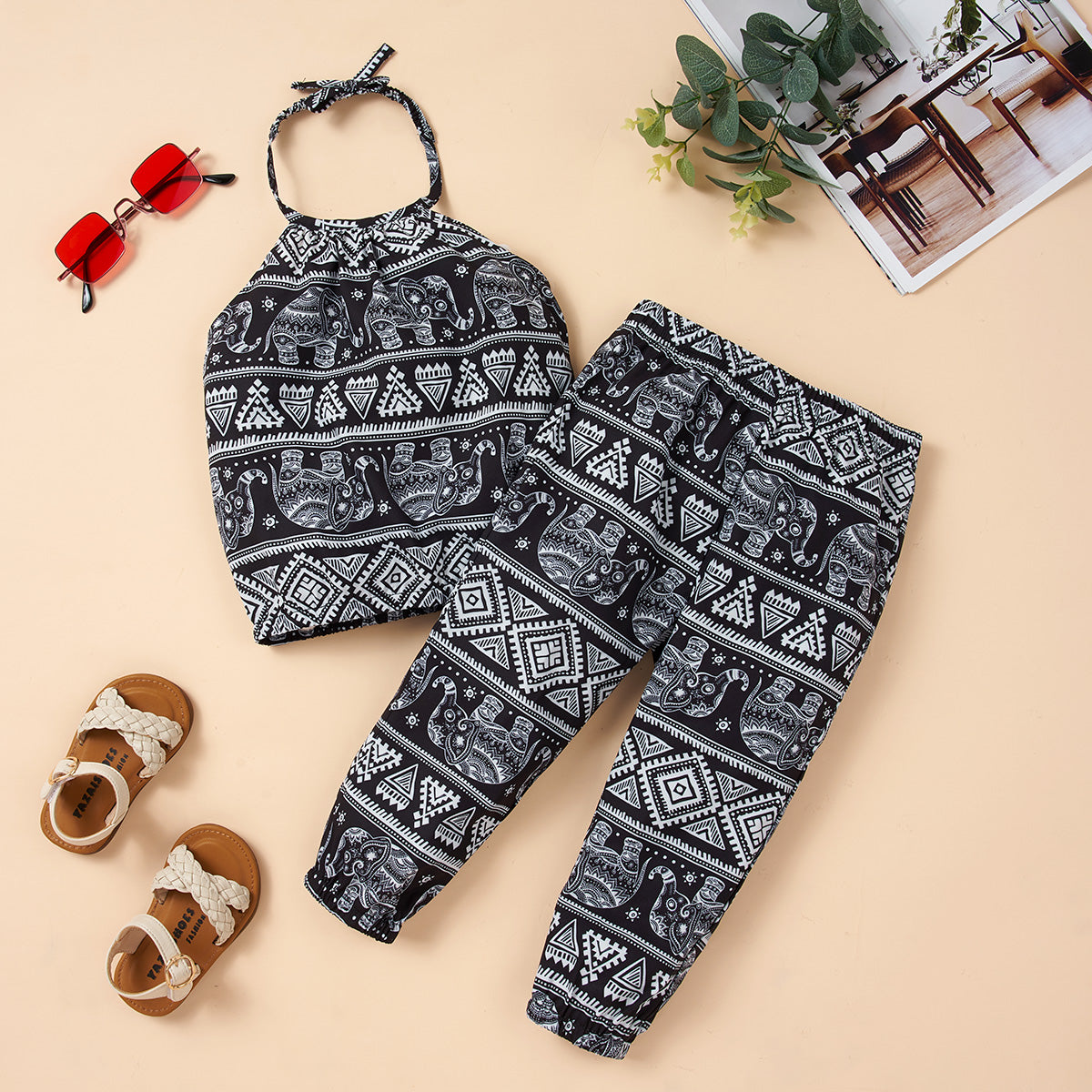 Printed Halter Neck Top and Pants Set Trendsi