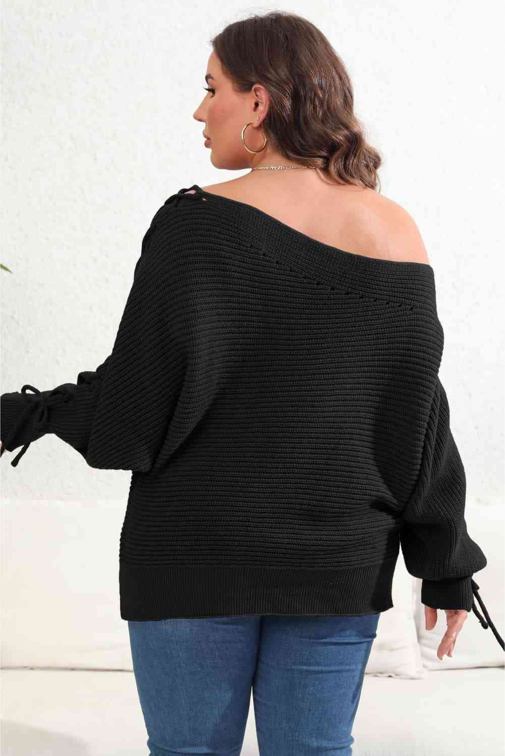 Plus Size One Shoulder Beaded Sweater Trendsi