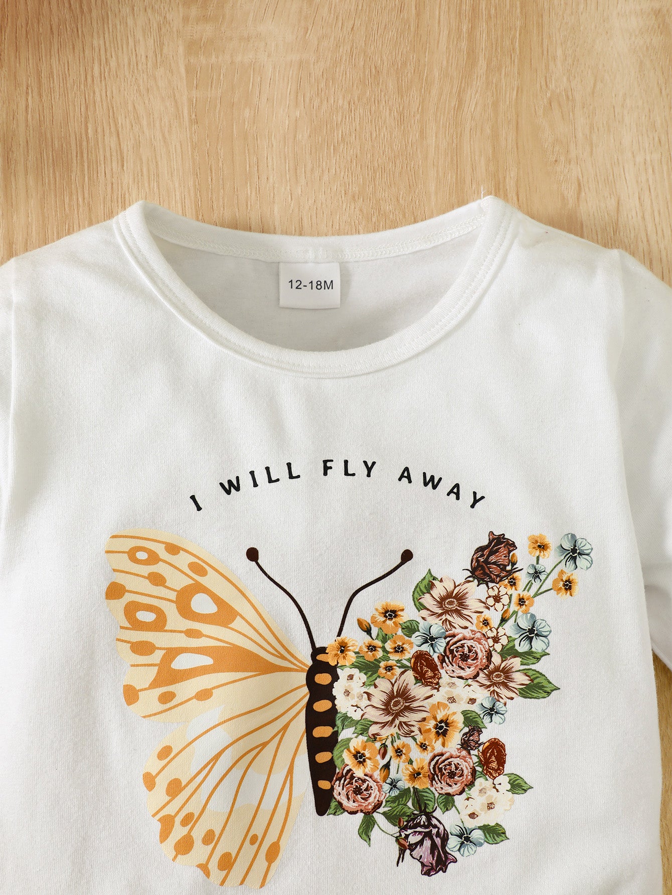 I Will FLY AWAY Butterfly Graphic Tee and Floral Print Flare Pants Kit Trendsi