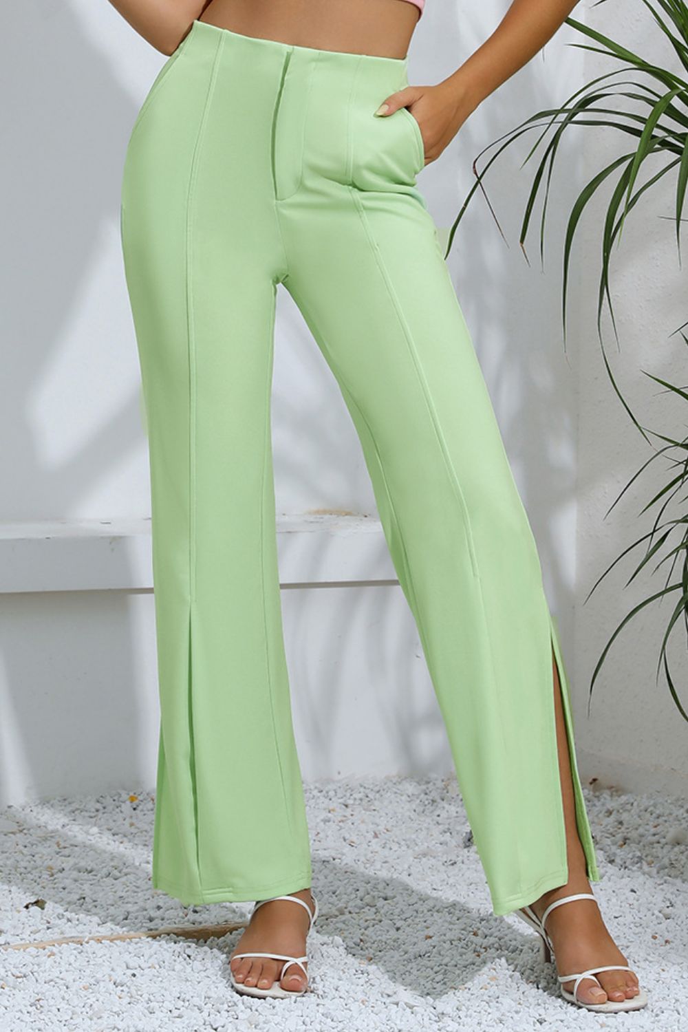 Slit High-Rise Flare Pants Trendsi