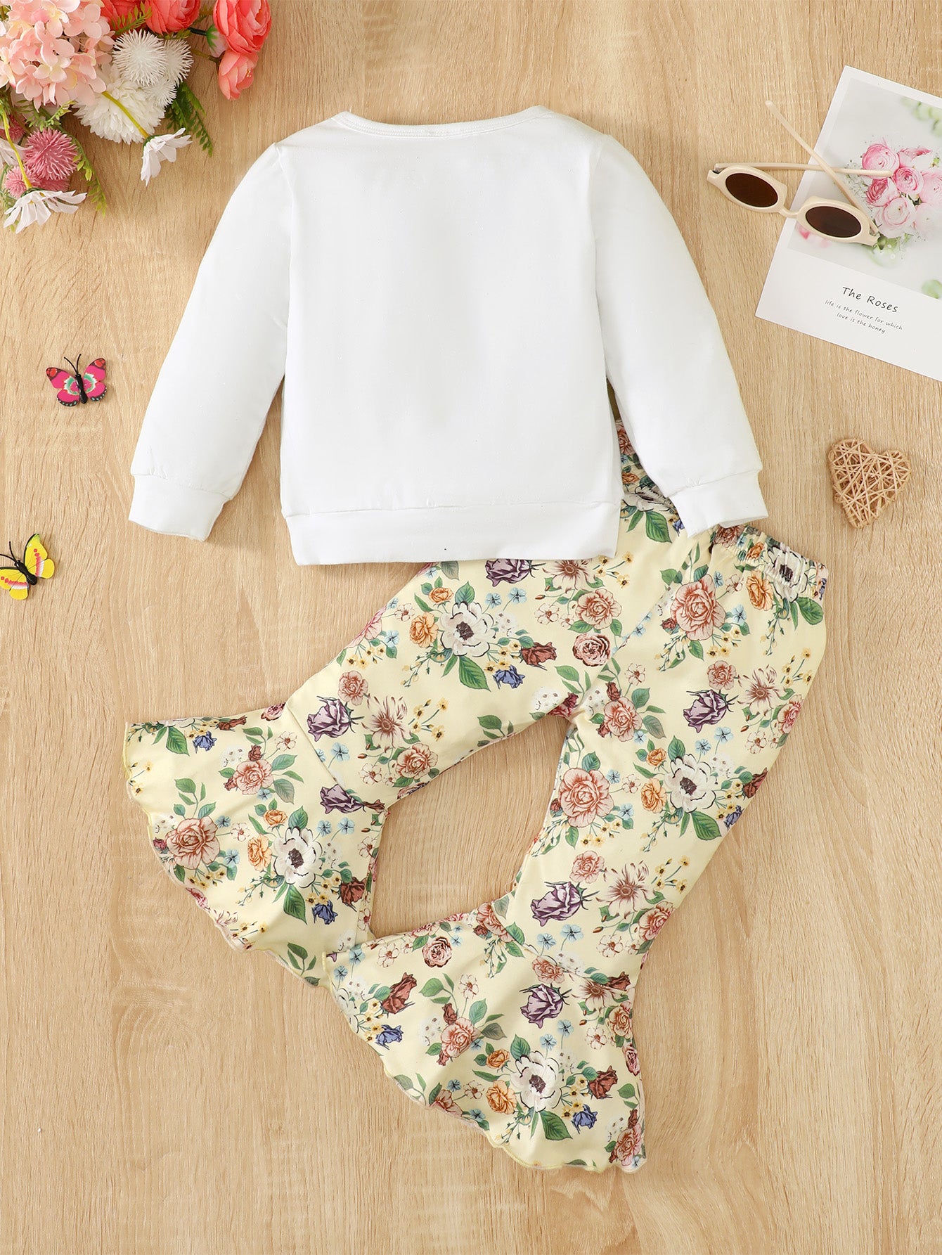 I Will FLY AWAY Butterfly Graphic Tee and Floral Print Flare Pants Kit Trendsi