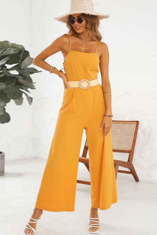 Cutout Spaghetti Strap Tie Back Wide Leg Jumpsuit Trendsi