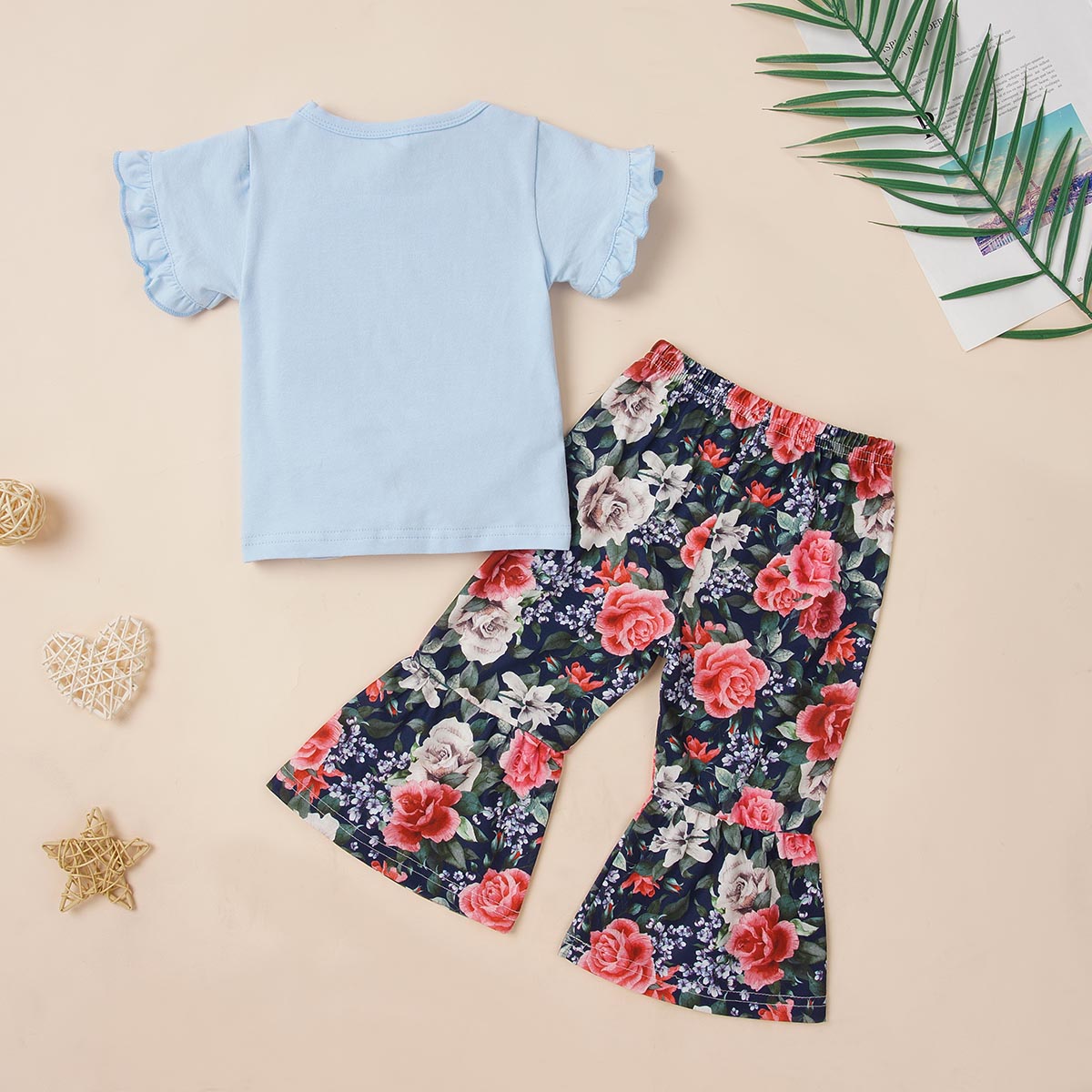 Round Neck PRETTY GIRL Graphic T-Shirt and Floral Print Pants Set Trendsi