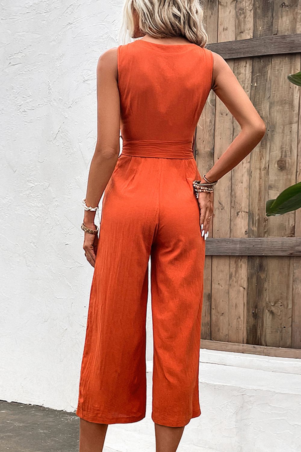 Tie Belt Sleeveless Jumpsuit with Pockets Trendsi