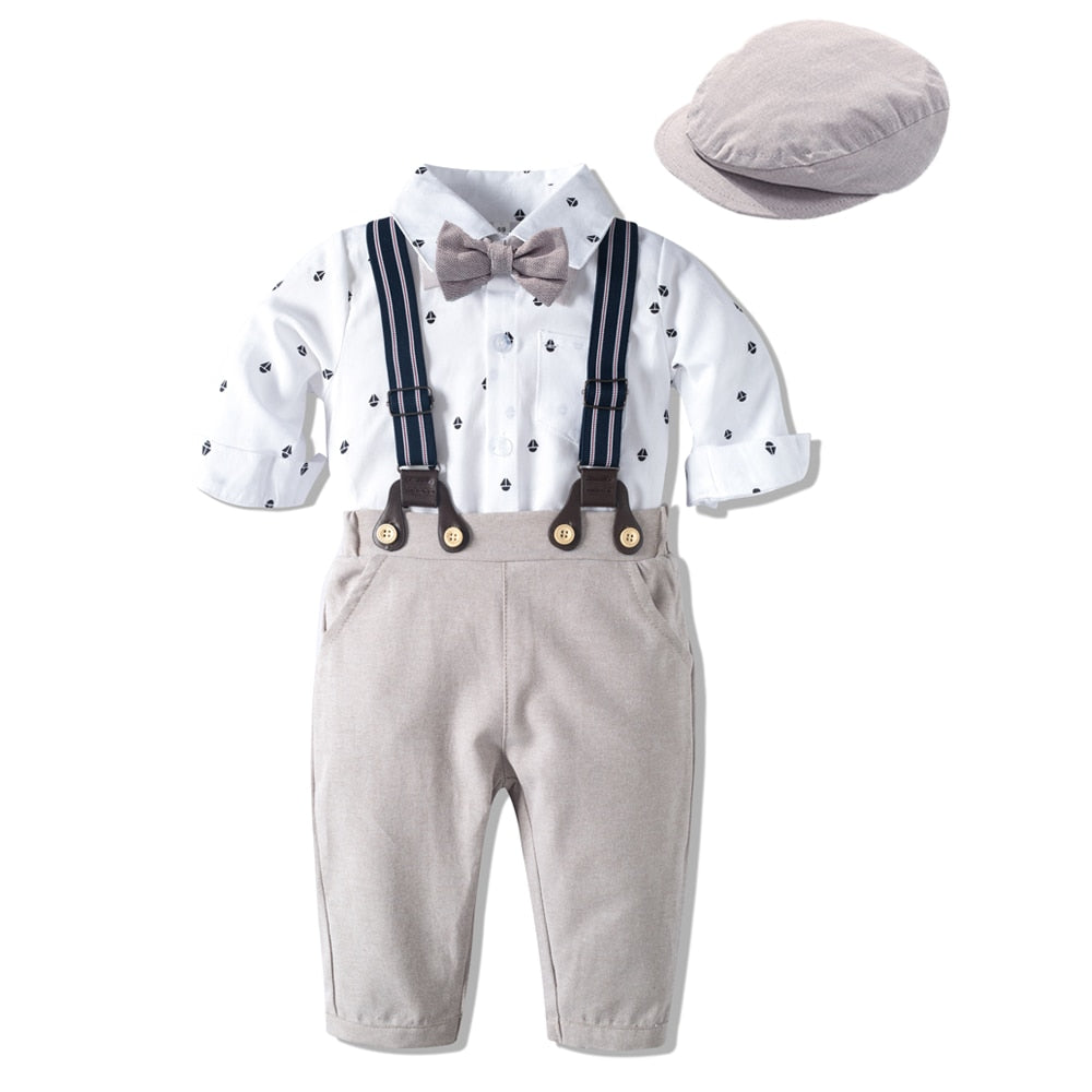 Baby Suits Newborn Boy Clothes Romper + Vest + Hat Formal Clothing Outfit Party Bow Tie Children Toddler Birthday Dress 0- 24 M - Rose’Mon Retail