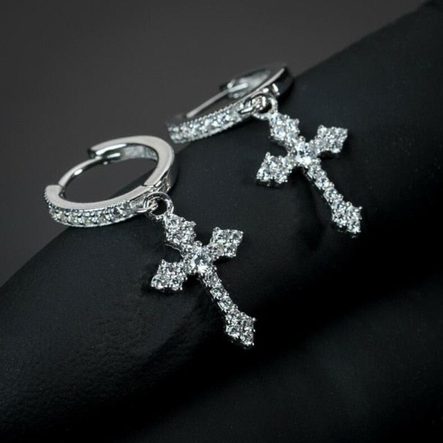 Huitan Stylish Arrow Cross-shape Drop Earrings for Women/Men Dazzling Crystal Zirconia Hiphop Party Female/Male Fashion Earrings