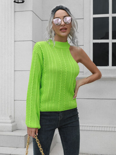 Cable-Knit Round Neck Asymmetrical Sweater Trendsi