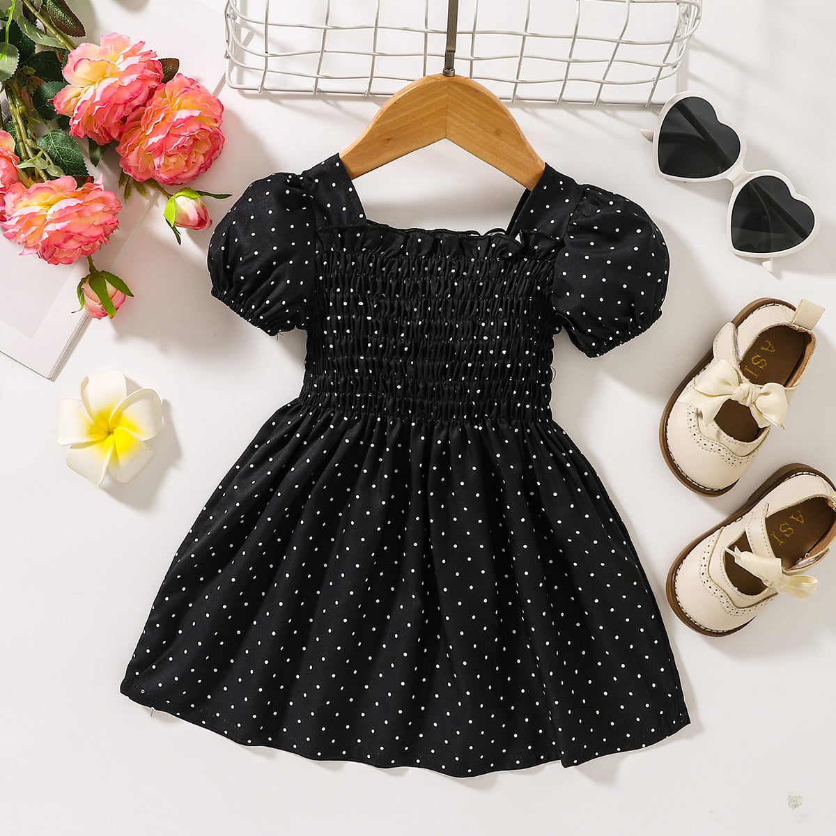 Printed Square Neck Smocked Dress Trendsi