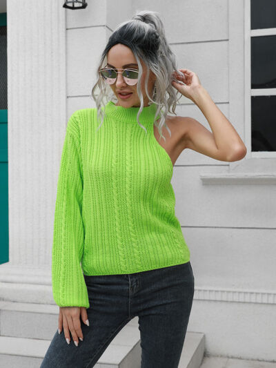 Cable-Knit Round Neck Asymmetrical Sweater Trendsi